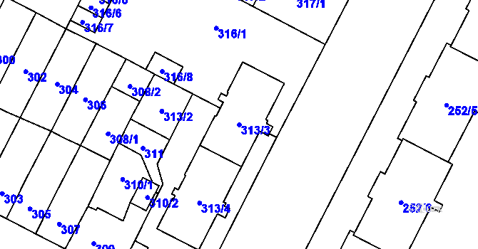 Parcela st. 313/3 v KÚ Lobzy, Katastrální mapa