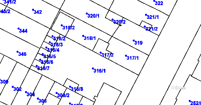Parcela st. 317/2 v KÚ Lobzy, Katastrální mapa