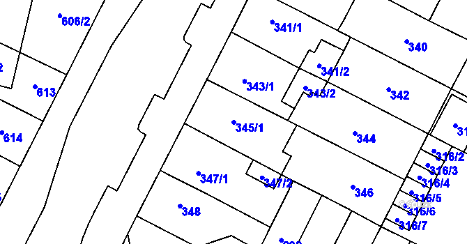Parcela st. 345/1 v KÚ Lobzy, Katastrální mapa