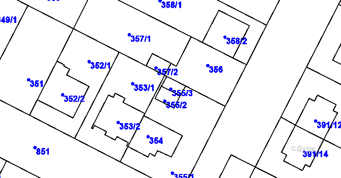 Parcela st. 355/3 v KÚ Lobzy, Katastrální mapa