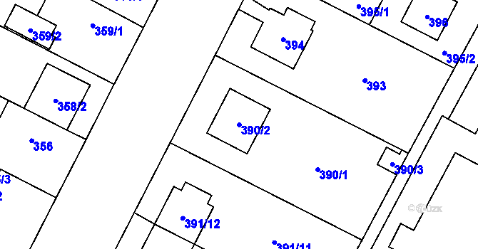 Parcela st. 390/2 v KÚ Lobzy, Katastrální mapa