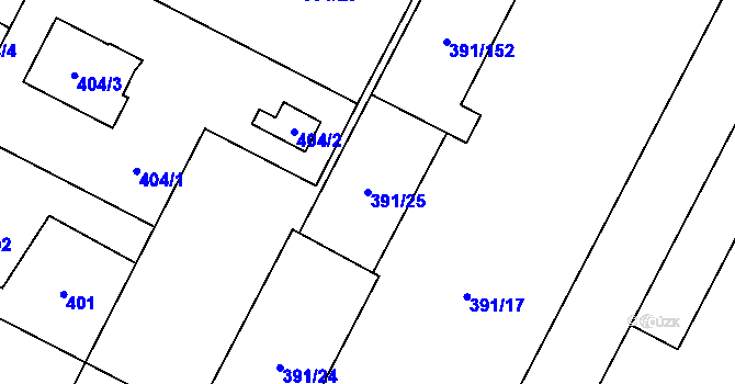 Parcela st. 391/25 v KÚ Lobzy, Katastrální mapa