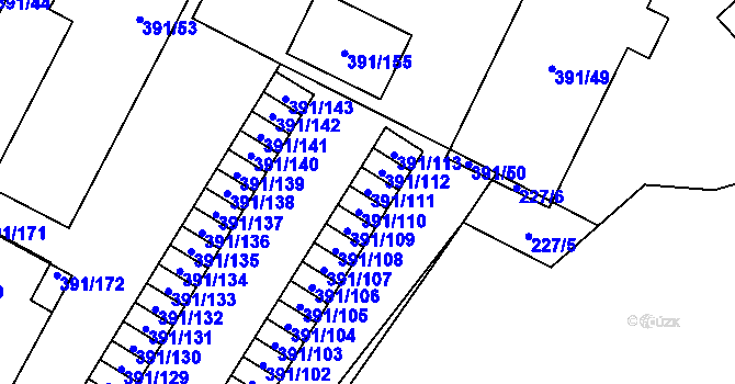 Parcela st. 391/111 v KÚ Lobzy, Katastrální mapa