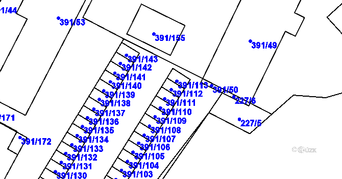Parcela st. 391/112 v KÚ Lobzy, Katastrální mapa