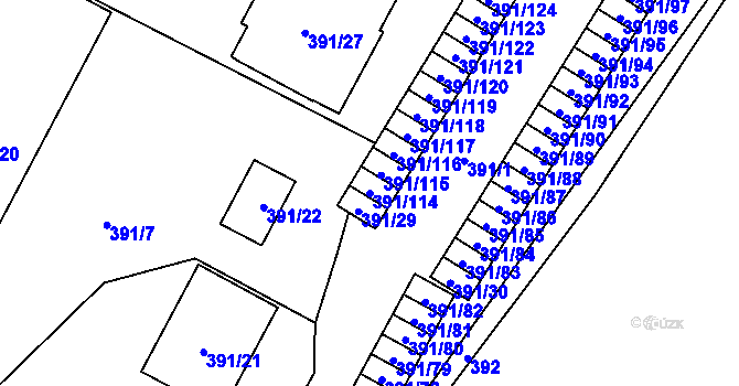Parcela st. 391/114 v KÚ Lobzy, Katastrální mapa