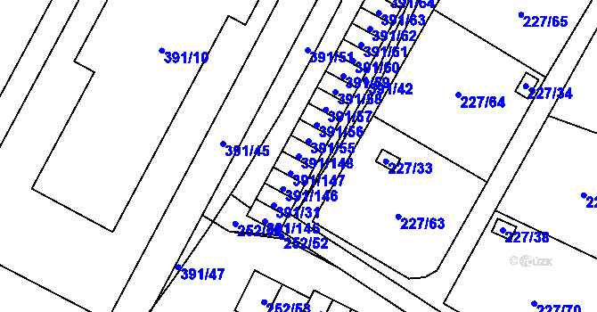 Parcela st. 391/148 v KÚ Lobzy, Katastrální mapa