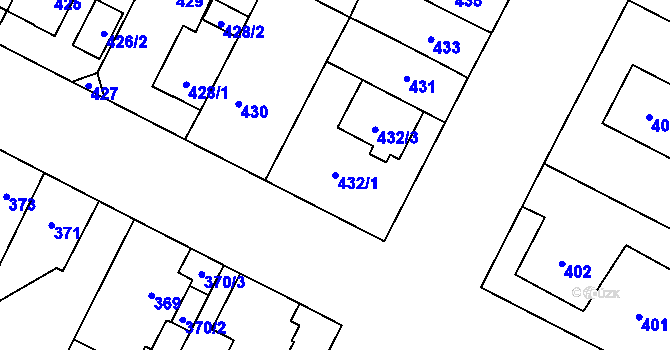 Parcela st. 432/1 v KÚ Lobzy, Katastrální mapa