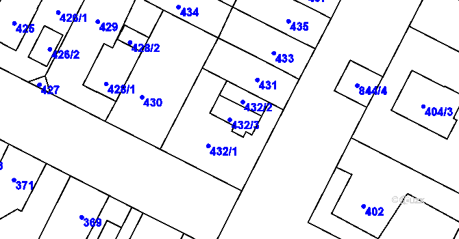 Parcela st. 432/3 v KÚ Lobzy, Katastrální mapa