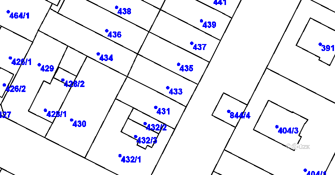 Parcela st. 433 v KÚ Lobzy, Katastrální mapa