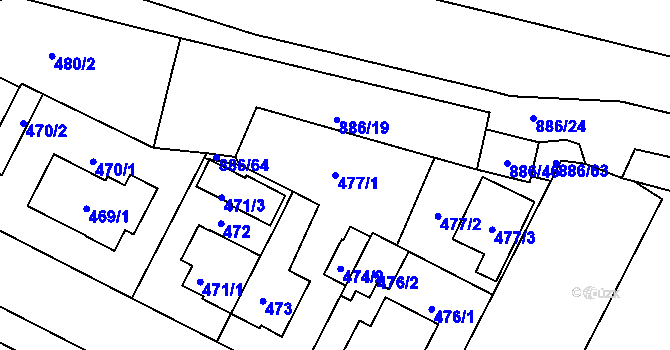 Parcela st. 477/1 v KÚ Lobzy, Katastrální mapa