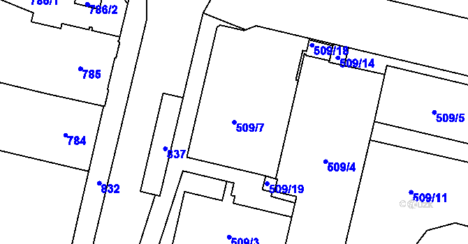 Parcela st. 509/7 v KÚ Lobzy, Katastrální mapa