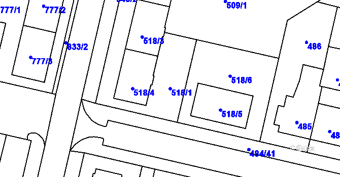 Parcela st. 518/1 v KÚ Lobzy, Katastrální mapa