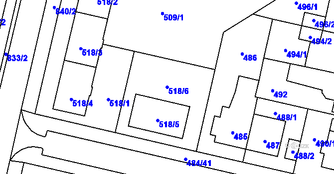 Parcela st. 518/6 v KÚ Lobzy, Katastrální mapa