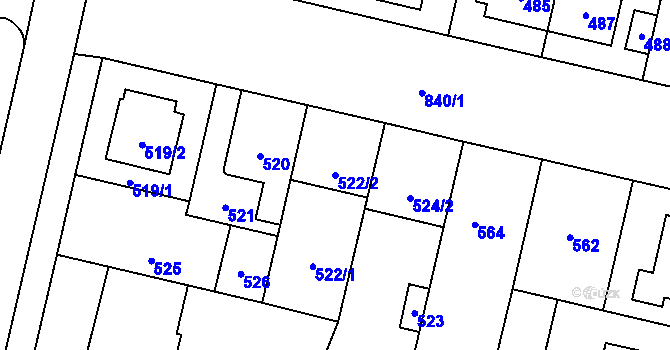 Parcela st. 522/2 v KÚ Lobzy, Katastrální mapa