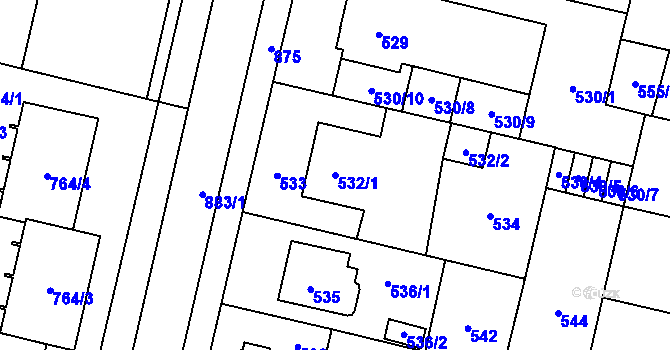 Parcela st. 532/1 v KÚ Lobzy, Katastrální mapa