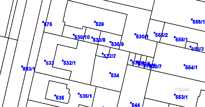 Parcela st. 532/2 v KÚ Lobzy, Katastrální mapa