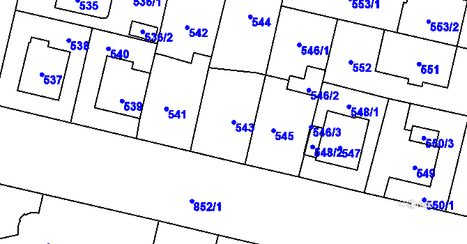 Parcela st. 543 v KÚ Lobzy, Katastrální mapa