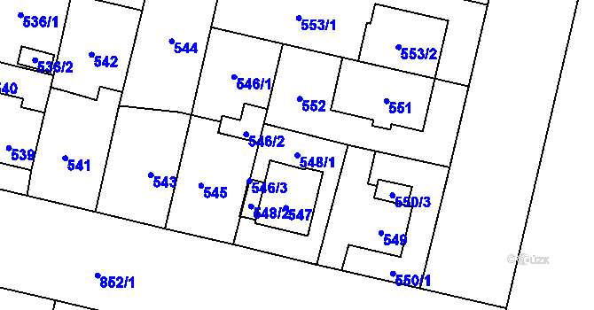 Parcela st. 548/1 v KÚ Lobzy, Katastrální mapa