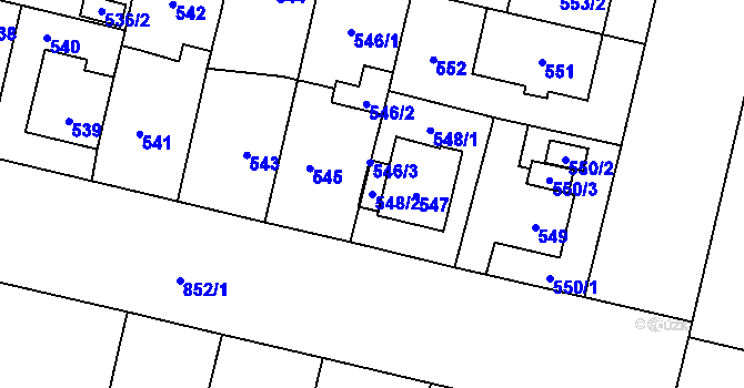 Parcela st. 548/2 v KÚ Lobzy, Katastrální mapa