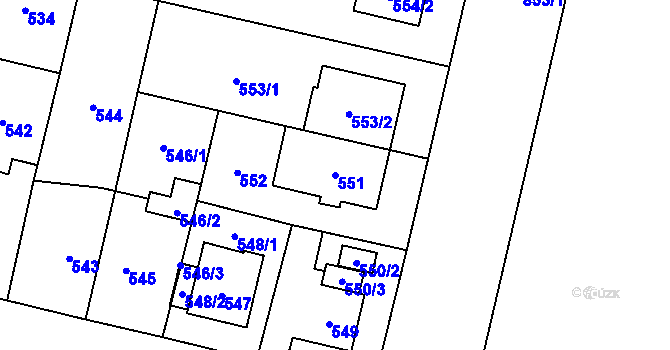 Parcela st. 551 v KÚ Lobzy, Katastrální mapa