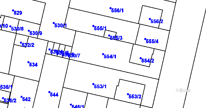 Parcela st. 554/1 v KÚ Lobzy, Katastrální mapa