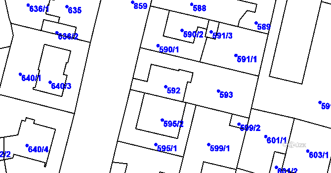 Parcela st. 592 v KÚ Lobzy, Katastrální mapa