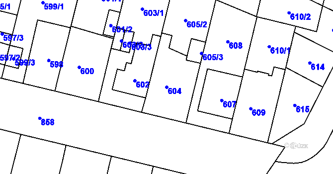 Parcela st. 604 v KÚ Lobzy, Katastrální mapa