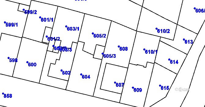 Parcela st. 605/3 v KÚ Lobzy, Katastrální mapa