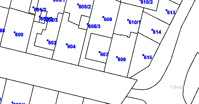 Parcela st. 607 v KÚ Lobzy, Katastrální mapa