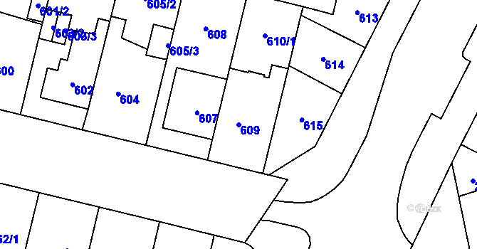 Parcela st. 609 v KÚ Lobzy, Katastrální mapa