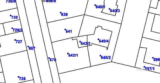 Parcela st. 642/2 v KÚ Lobzy, Katastrální mapa
