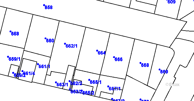 Parcela st. 664 v KÚ Lobzy, Katastrální mapa