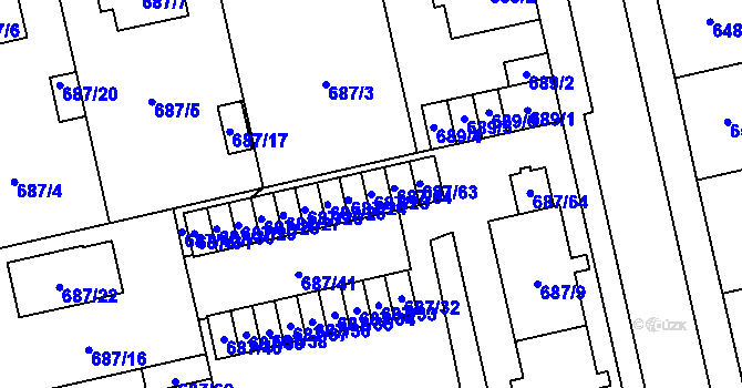 Parcela st. 687/23 v KÚ Lobzy, Katastrální mapa