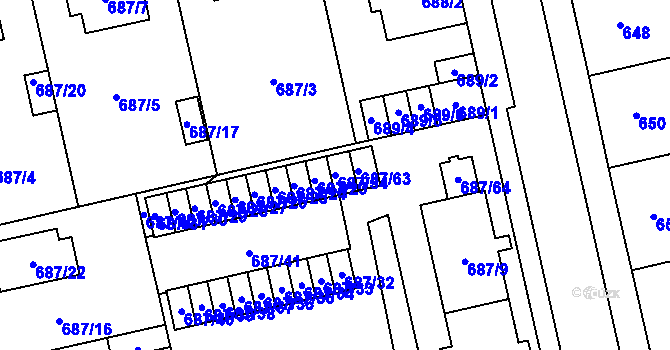 Parcela st. 687/54 v KÚ Lobzy, Katastrální mapa