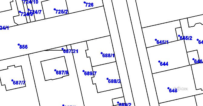 Parcela st. 688/1 v KÚ Lobzy, Katastrální mapa