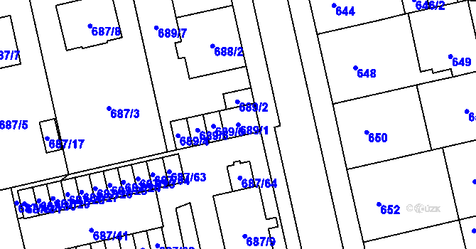Parcela st. 689/1 v KÚ Lobzy, Katastrální mapa
