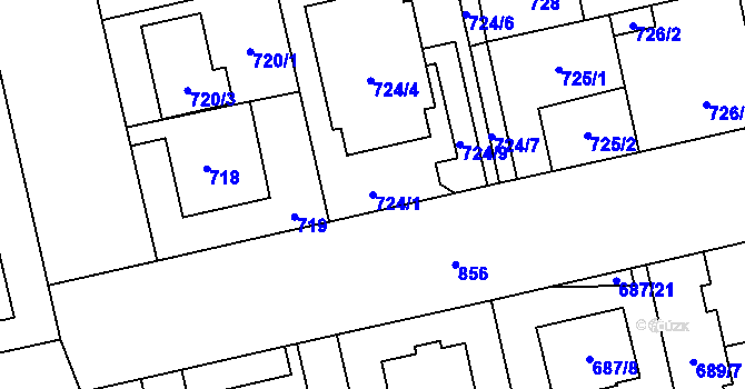 Parcela st. 724/1 v KÚ Lobzy, Katastrální mapa