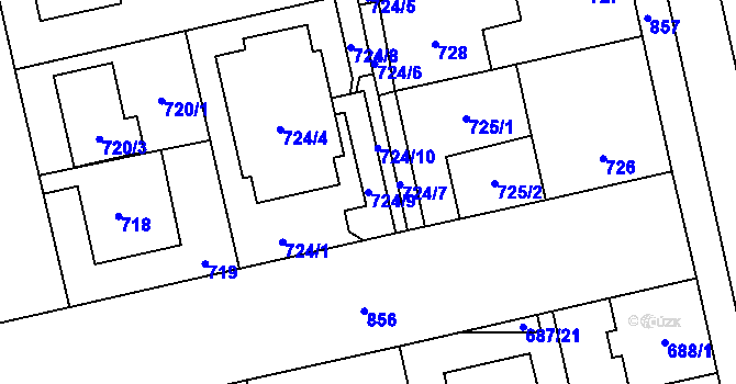 Parcela st. 724/9 v KÚ Lobzy, Katastrální mapa