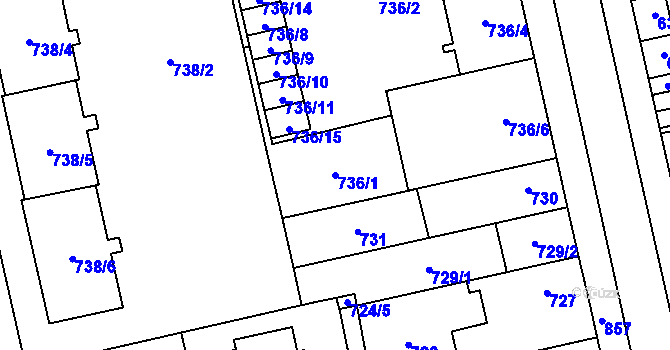 Parcela st. 736/1 v KÚ Lobzy, Katastrální mapa