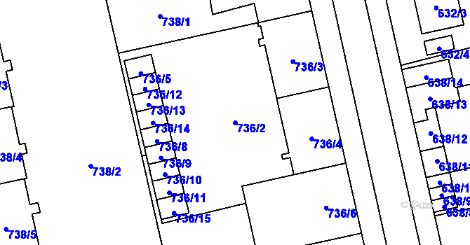 Parcela st. 736/2 v KÚ Lobzy, Katastrální mapa