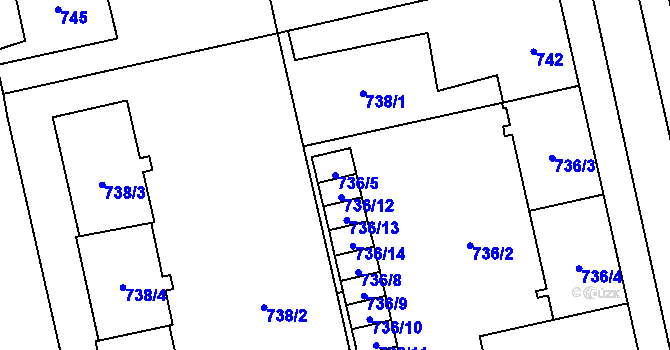 Parcela st. 736/5 v KÚ Lobzy, Katastrální mapa