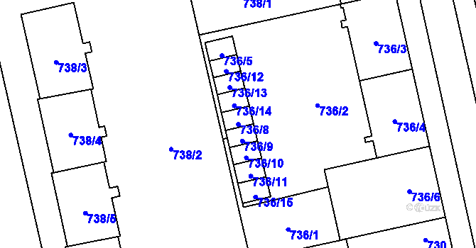 Parcela st. 736/8 v KÚ Lobzy, Katastrální mapa