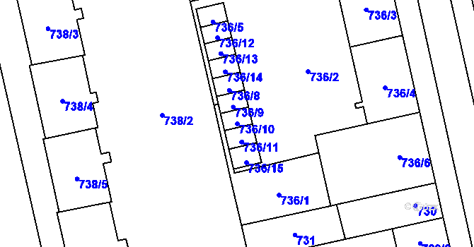 Parcela st. 736/10 v KÚ Lobzy, Katastrální mapa