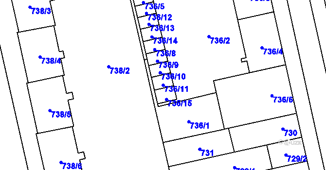 Parcela st. 736/11 v KÚ Lobzy, Katastrální mapa