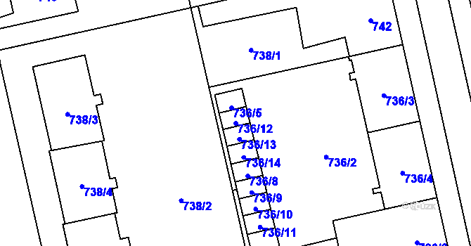 Parcela st. 736/12 v KÚ Lobzy, Katastrální mapa