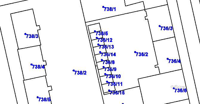 Parcela st. 736/14 v KÚ Lobzy, Katastrální mapa
