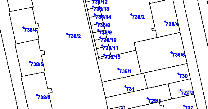 Parcela st. 736/15 v KÚ Lobzy, Katastrální mapa