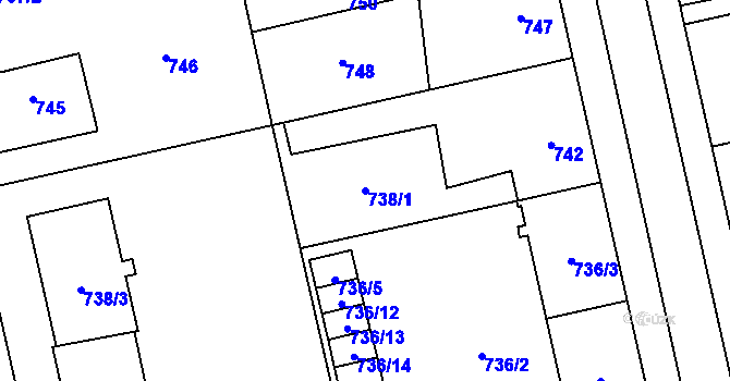 Parcela st. 738/1 v KÚ Lobzy, Katastrální mapa