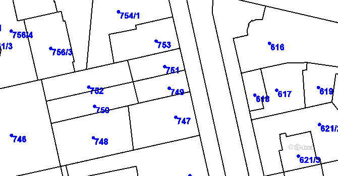 Parcela st. 749 v KÚ Lobzy, Katastrální mapa