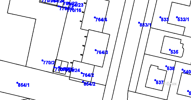 Parcela st. 764/3 v KÚ Lobzy, Katastrální mapa